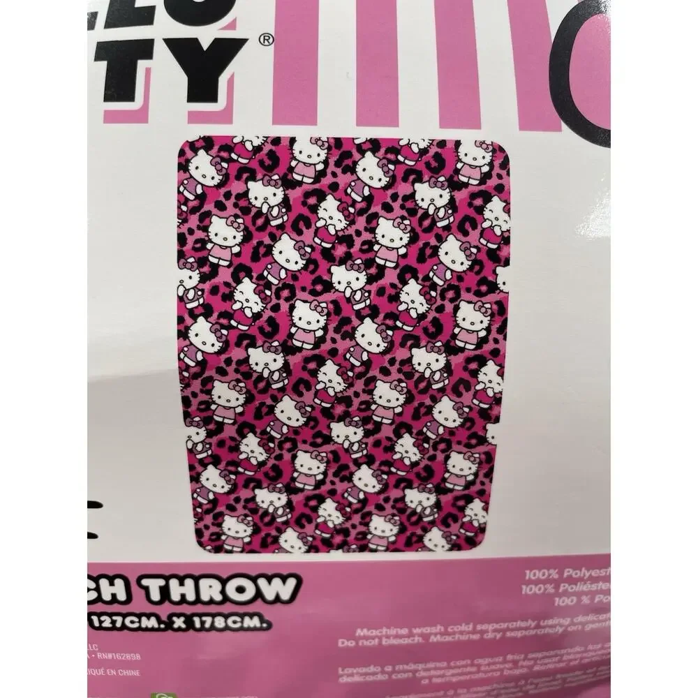 Hello Kitty Pink Leopard Print Silk Touch Throw Blanket 50x70 NWT!